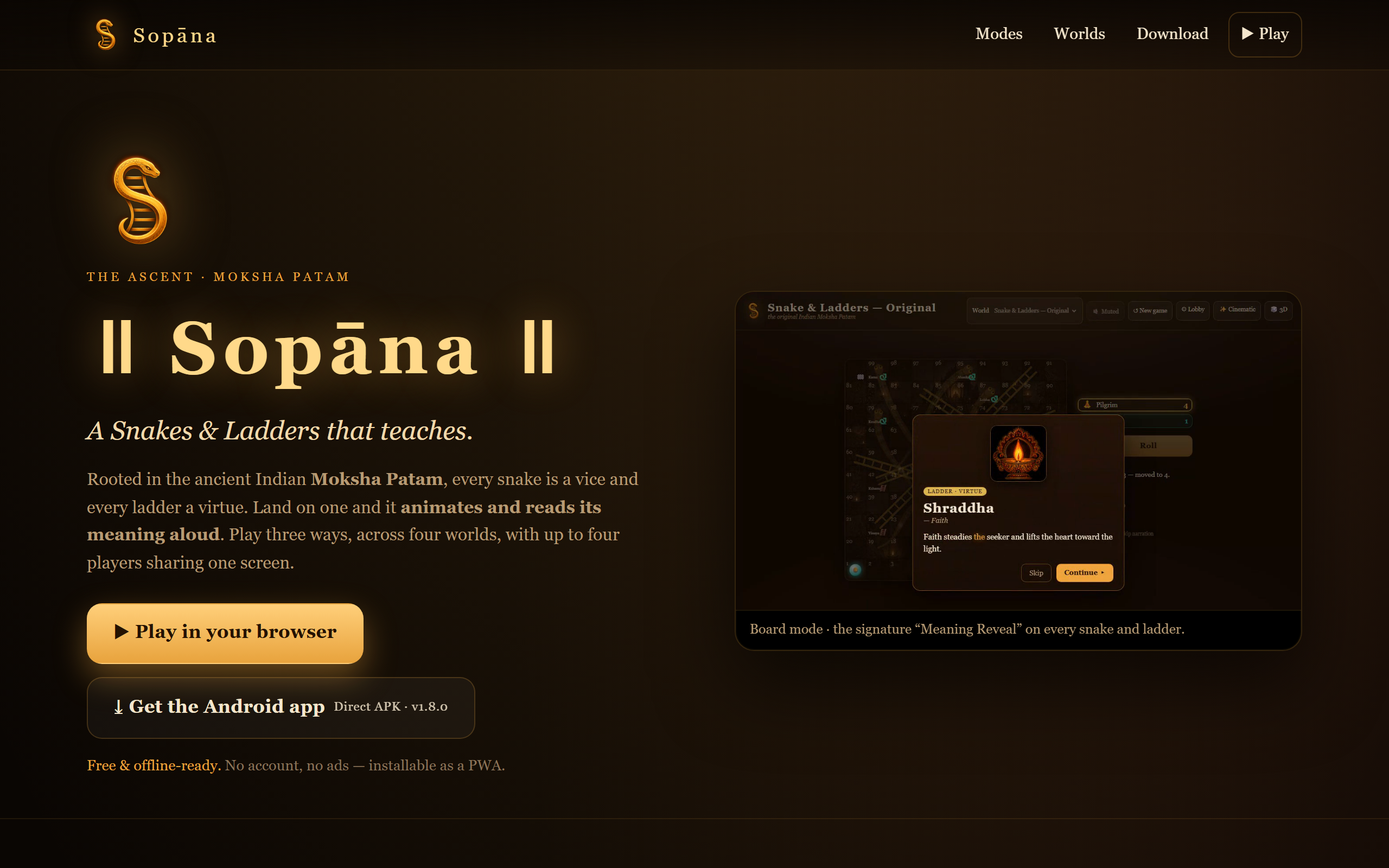 Sopana landing page — Moksha Patam