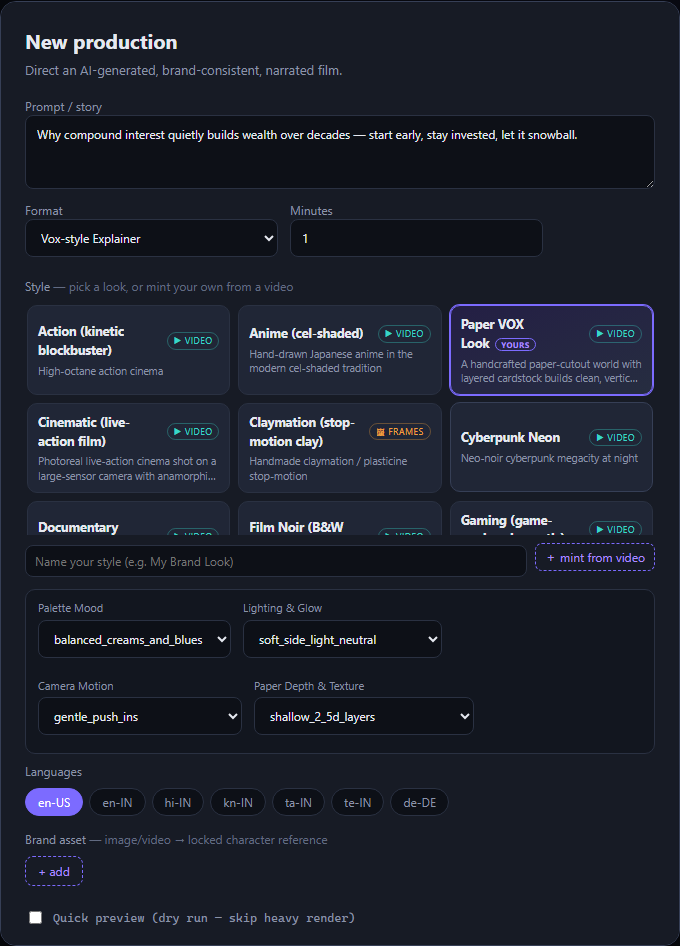 A custom style minted from an uploaded video, shown in the gallery with auto-generated controls