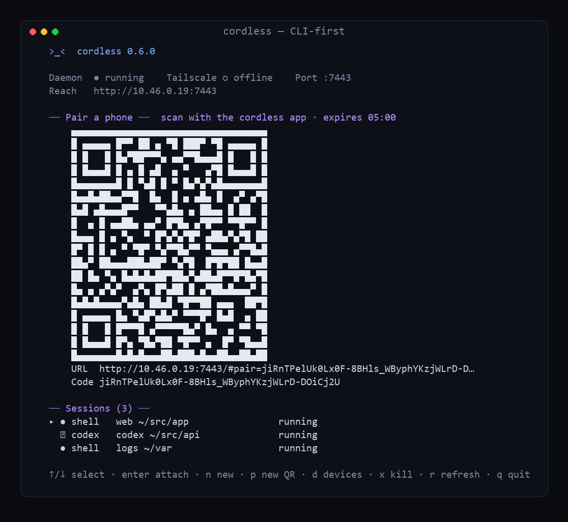 cordless v0.6 — the CLI-first dashboard
