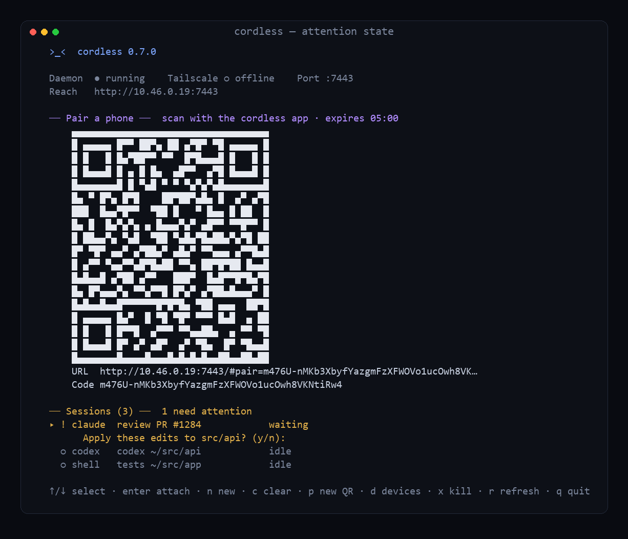 cordless v0.7 — attention state