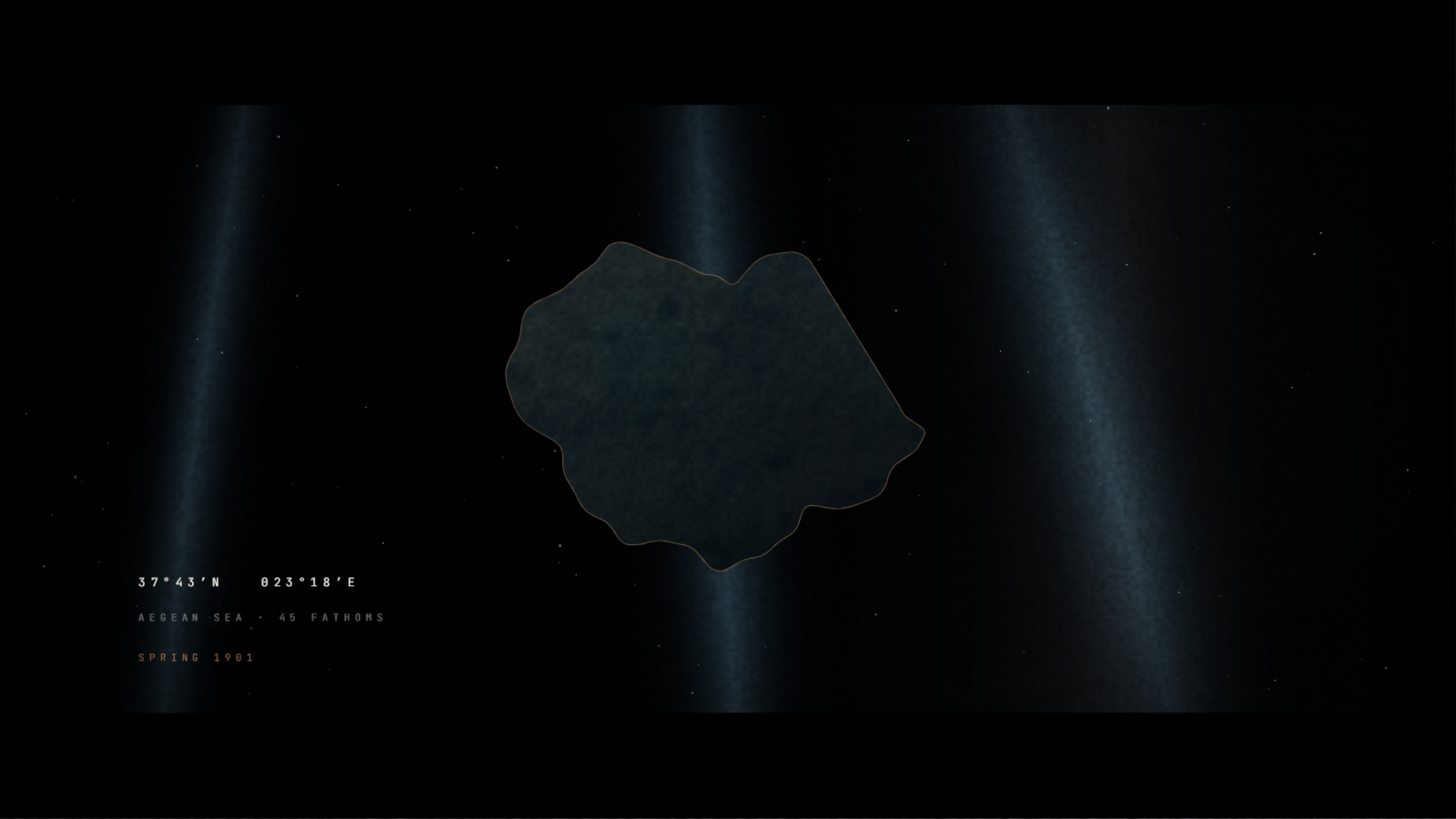 The raking light uncovering the bronze fragment on the sea floor