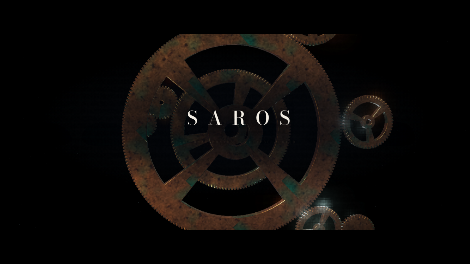 SAROS in Bodoni over the turning bronze gear train