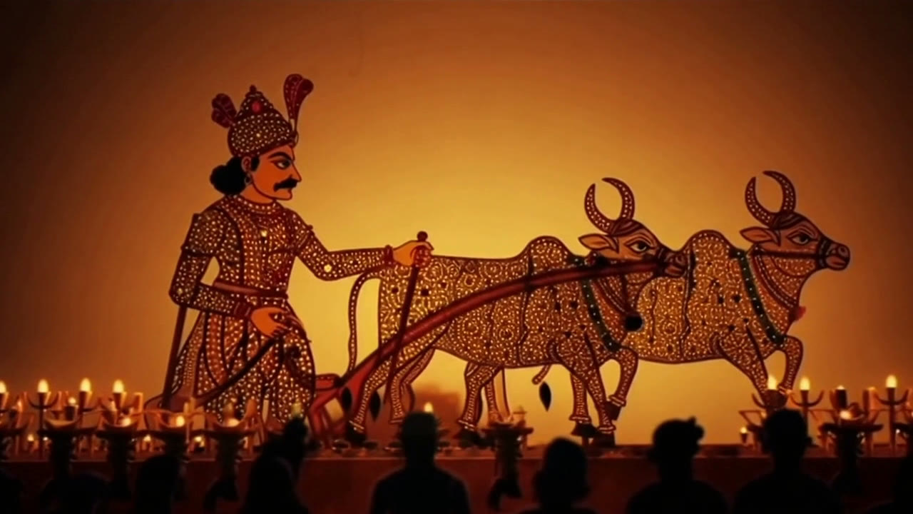 Kempegowda yoking a pair of white bullocks to a plough